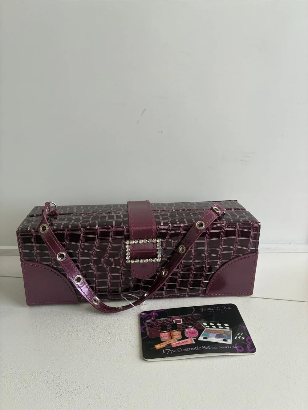 Plum Cosmetic Case with Jewel Buckle
